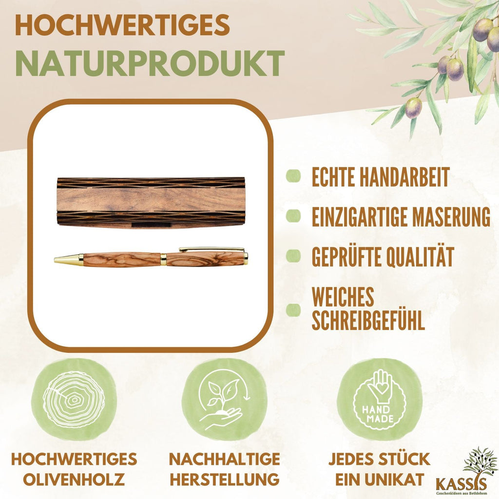 Stylo en Bois d'Olivier avec Coffret Cadeau – Fabrication Artisanale de Bethléem